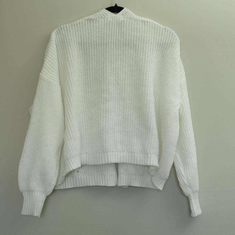 Zenana Womens Open Front Cardigan Sweater Ribbed Knit Long Sleeve White Large - Picture 5 of 7